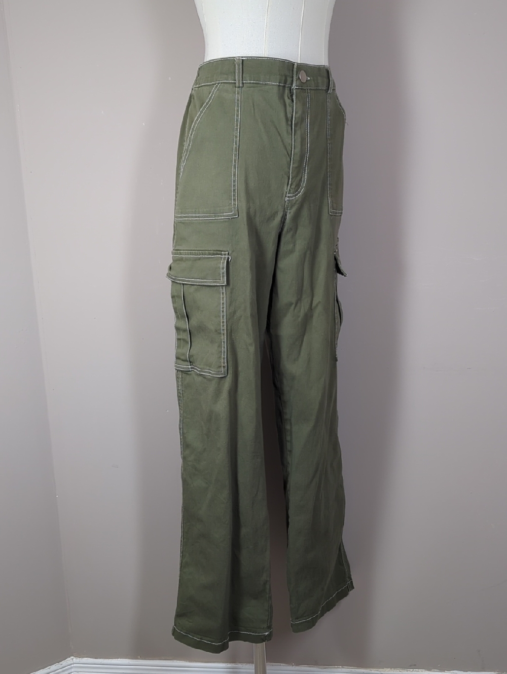 Women's Cargo Pants Wide Leg Stretch Cotton Size Large Orange Kiss